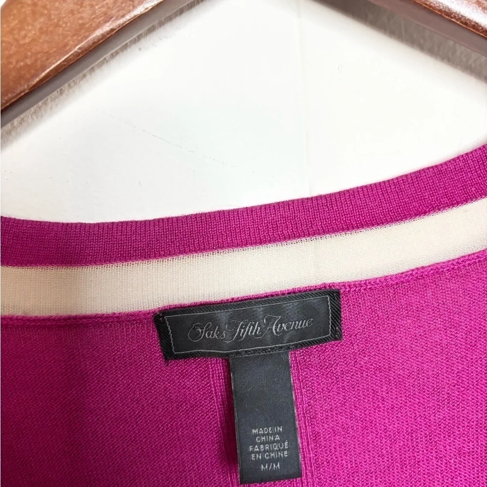 Saks Fifth Avenue purple pink v neck sweater silk cashmere M fuchsia